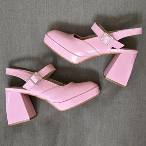 Pink Square Toe Block Heel Mary Jane Shoes